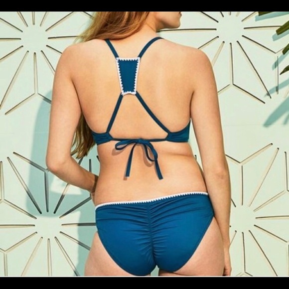 Shade & Shore Teal Crochet Racerback Bikini Set 34D Top with Matching Bottoms XL - Picture 2 of 6